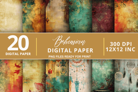 Download Bohemian Digital Paper Bundle - Paper Collection