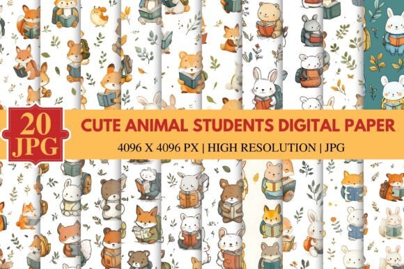 Download Cute Animal Students Digital Paper - Paper Collection