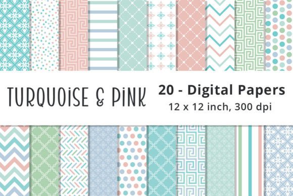 Download Turquoise and Pink Digital Pattern Paper - Paper Collection