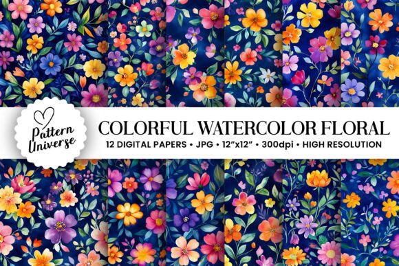 Download Colorful Watercolor Flower Digital Paper - Paper Collection