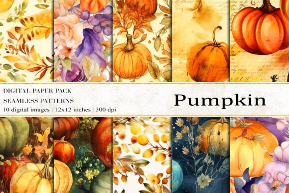 Download Watercolor Pumpkin Digital Papers - Paper Collection
