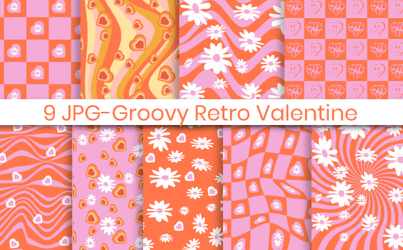 Download Retro Groovy Valentine Day Digital Paper - Paper Collection