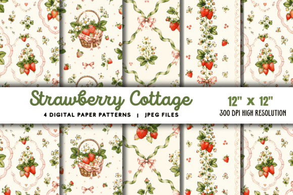 Download Strawberry Cottage Digital Paper Patten - Paper Collection