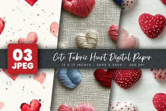 Download Cute Fabric Heart Digital Paper - Paper Collection