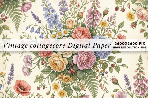 Download Vintage Cottagecore Flower Digital Paper - Paper Collection