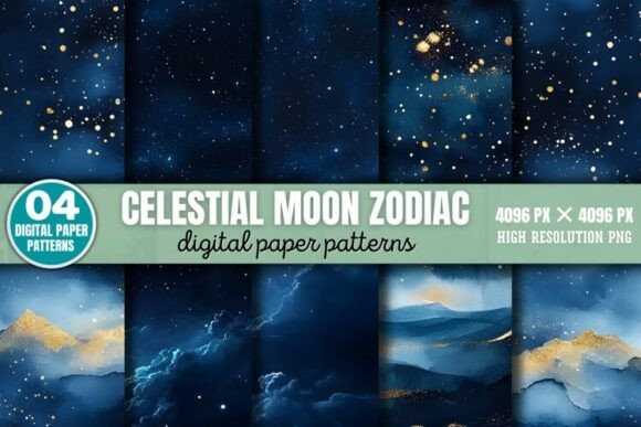 Download Celestial Moon Zodiac Digital Paper Back - Paper Collection