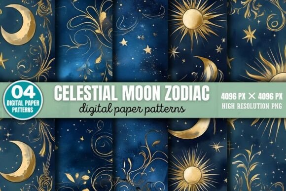 Download Celestial Moon Zodiac Digital Paper Back - Paper Collection
