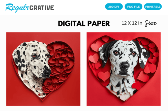 Download Dalmatian Cute Love Heart Digital Paper - Paper Collection