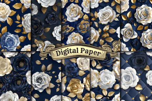 Download Navy and Gold Rose Digital Paper - Paper Collection