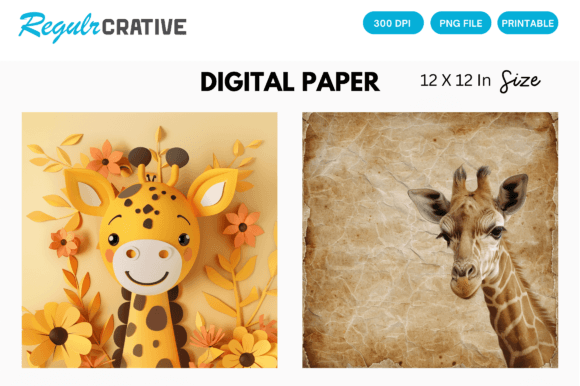 Download Curious Baby Giraffe PNG Digital Paper - Paper Collection