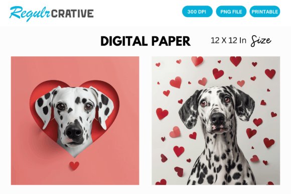 Download Dalmatian Cute Love Heart Digital Paper - Paper Collection