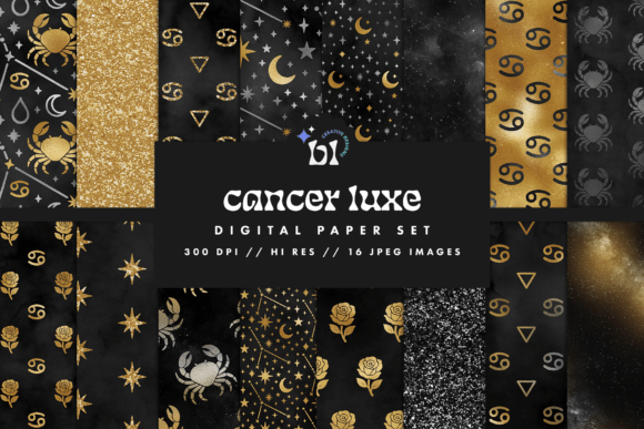 Download Black &amp; Gold Cancer Zodiac Digital Paper - Paper Collection