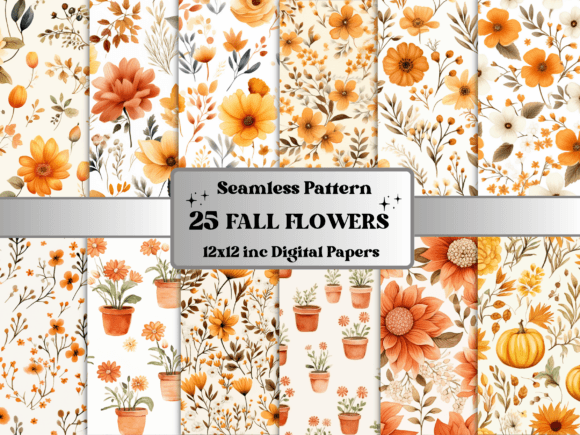 Download Watercolor Fall Flower Digital Paper - Paper Collection