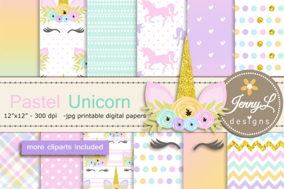 Download Pastel Unicorn Digital Paper and Clipart - Paper Collection