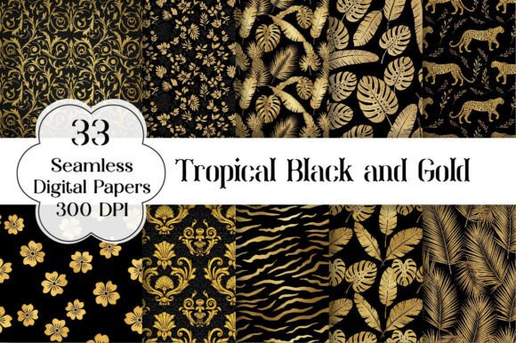Download Tropical Black and Gold Digital Paper - Paper Collection