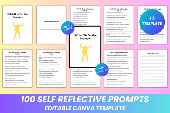 Download 100 Self Reflective Prompts Canva KDP - Reflective Collection