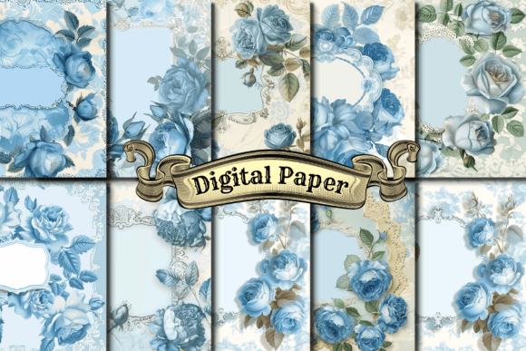 Download Vintage Blue Rose Digital Paper - Paper Collection