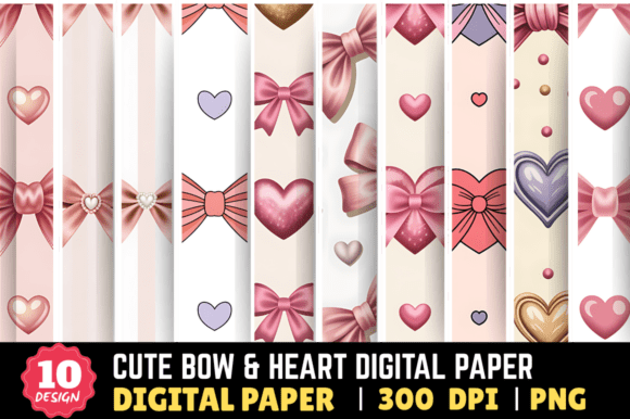 Download Cute Bow &amp; Heart Digital Paper Bundle - Paper Collection