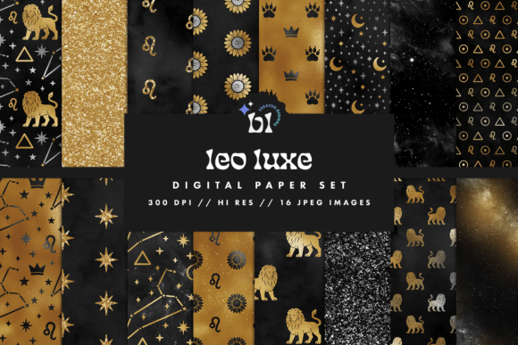 Download Black &amp; Gold Leo Zodiac Digital Paper - Paper Collection