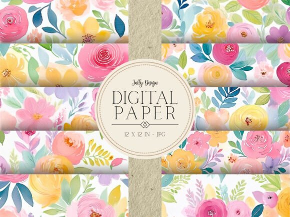 Download Colorful Watercolor Flower Digital Paper - Paper Collection