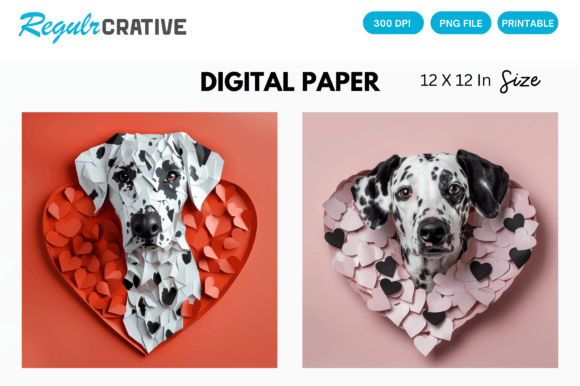 Download Dalmatian Cute Love Heart Digital Paper - Paper Collection