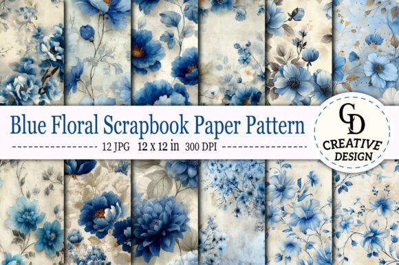 Download Blue Floral Scrapbook Paper Pattern - Paper Collection