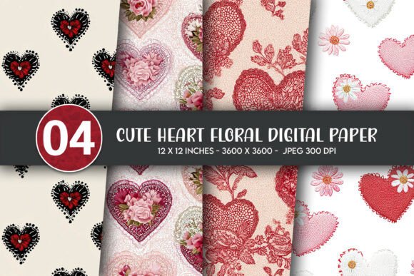 Download Cute Heart Floral Digital Paper - Paper Collection