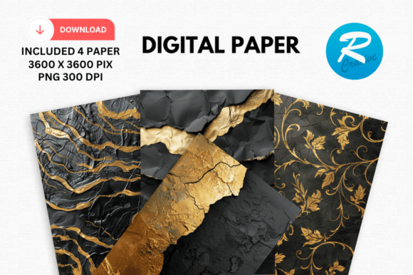 Download Watercolor Black and Gold Digital Paper - Paper Collection