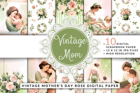 Download Vintage Mother's Day Rose Digital Paper - Paper Collection