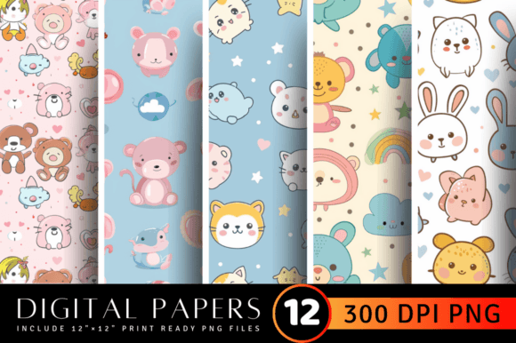 Download Kawaii Baby Animal Digital Paper Backgro - Paper Collection