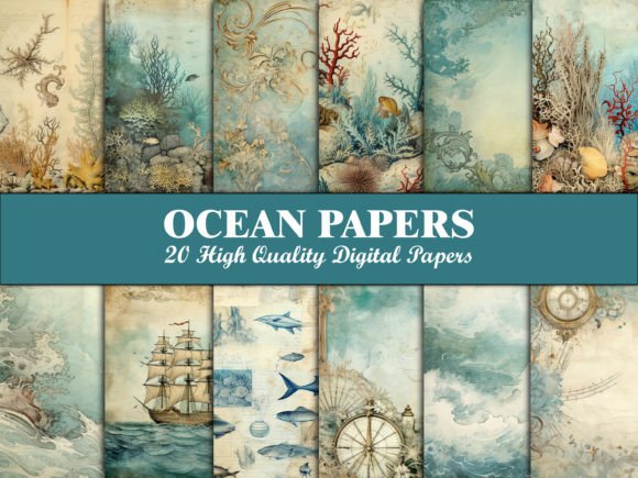 Download Sea Scrapbook Paper Blue Ocean Pattern - Paper Collection