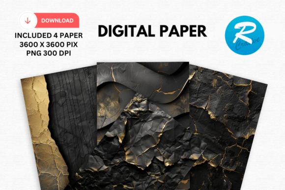 Download Watercolor Black and Gold Digital Paper - Paper Collection