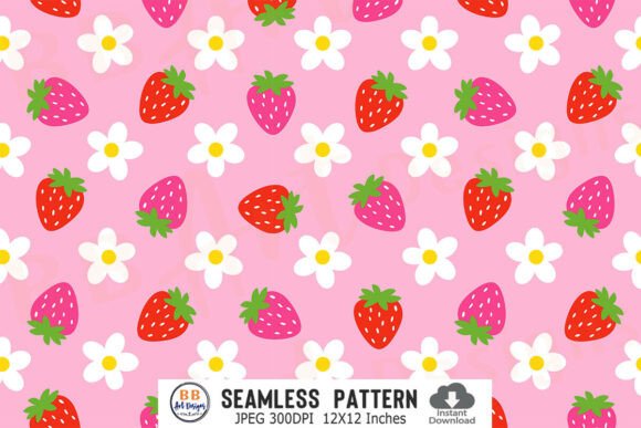 Download Seamless Daisy Strawberry Pattern Paper - Paper Collection