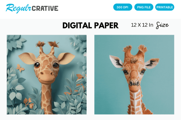 Download Curious Baby Giraffe PNG Digital Paper - Paper Collection