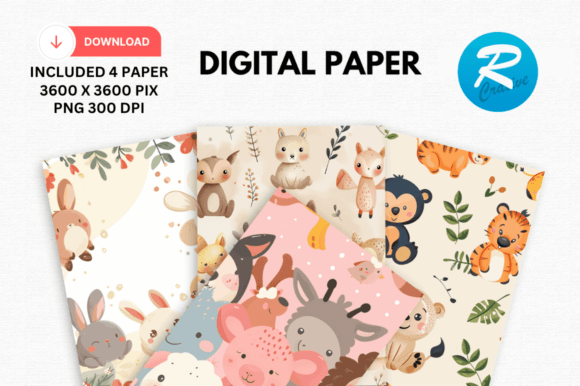 Download Watercolor Cute Animal Digital Paper - Paper Collection