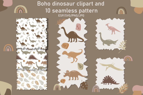 Download Boho Dinosaur Clipart and Digital Paper - Paper Collection