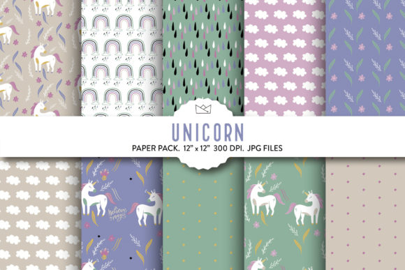 Download Unicorn Digital Paper, Rainbow Design - Paper Collection
