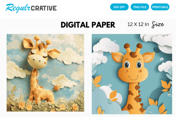 Download Curious Baby Giraffe PNG Digital Paper - Paper Collection
