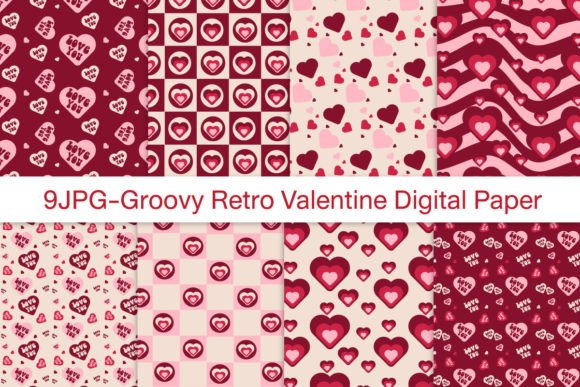 Download Retro Groovy Valentine Day Digital Paper - Paper Collection