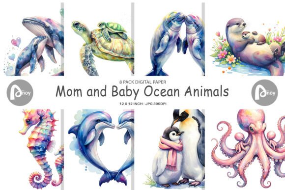 Download Watercolor Baby Sea Animal Digital Paper - Paper Collection