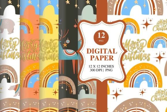 Download Boho Christmas Digital Paper Bundle Pack - Paper Collection