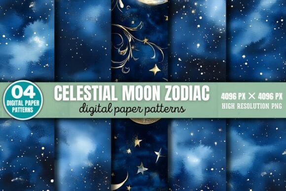 Download Celestial Moon Zodiac Digital Paper Back - Paper Collection