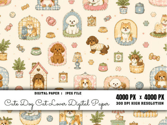 Download Cute Dog Cat Animal Digital Paper - Paper Collection