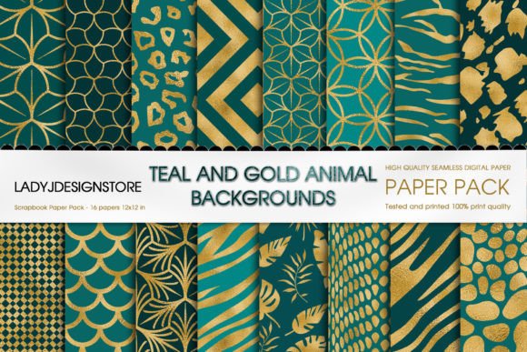 Download Teal and Gold Animal Digital Paper - Paper Collection