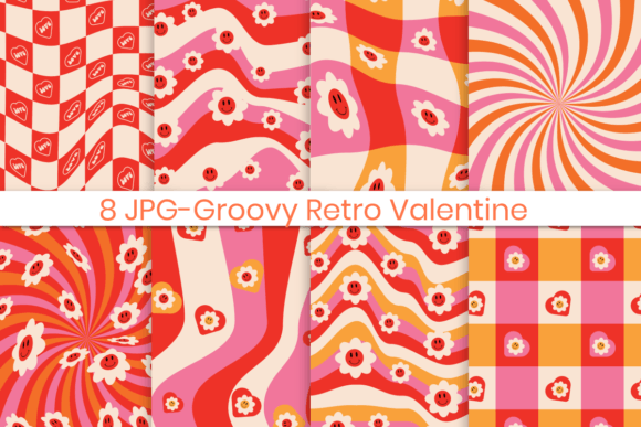 Download Retro Groovy Valentine Day Digital Paper - Paper Collection