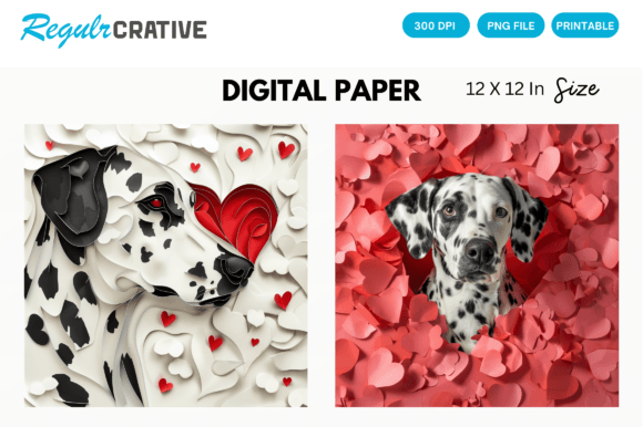 Download Dalmatian Cute Love Heart Digital Paper - Paper Collection
