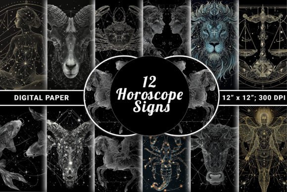 Download 12 Horoscope Signs Zodiac Digital Paper - Paper Collection
