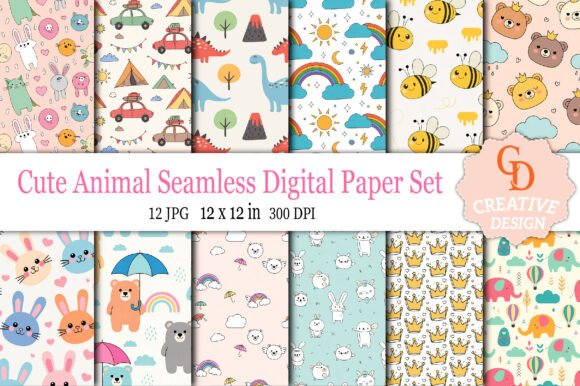 Download Cute Animal Seamless Digital Paper Set - Paper Collection