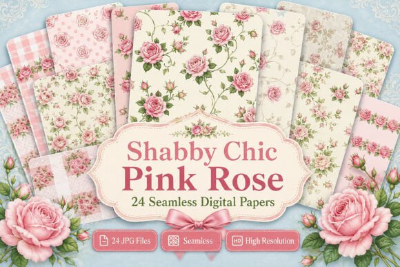 Download Shabby Chic Pink Rose Digital Paper - Paper Collection