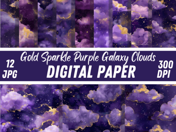 Download Gold Sparkle Purple Galaxy Clouds Papers - Paper Collection